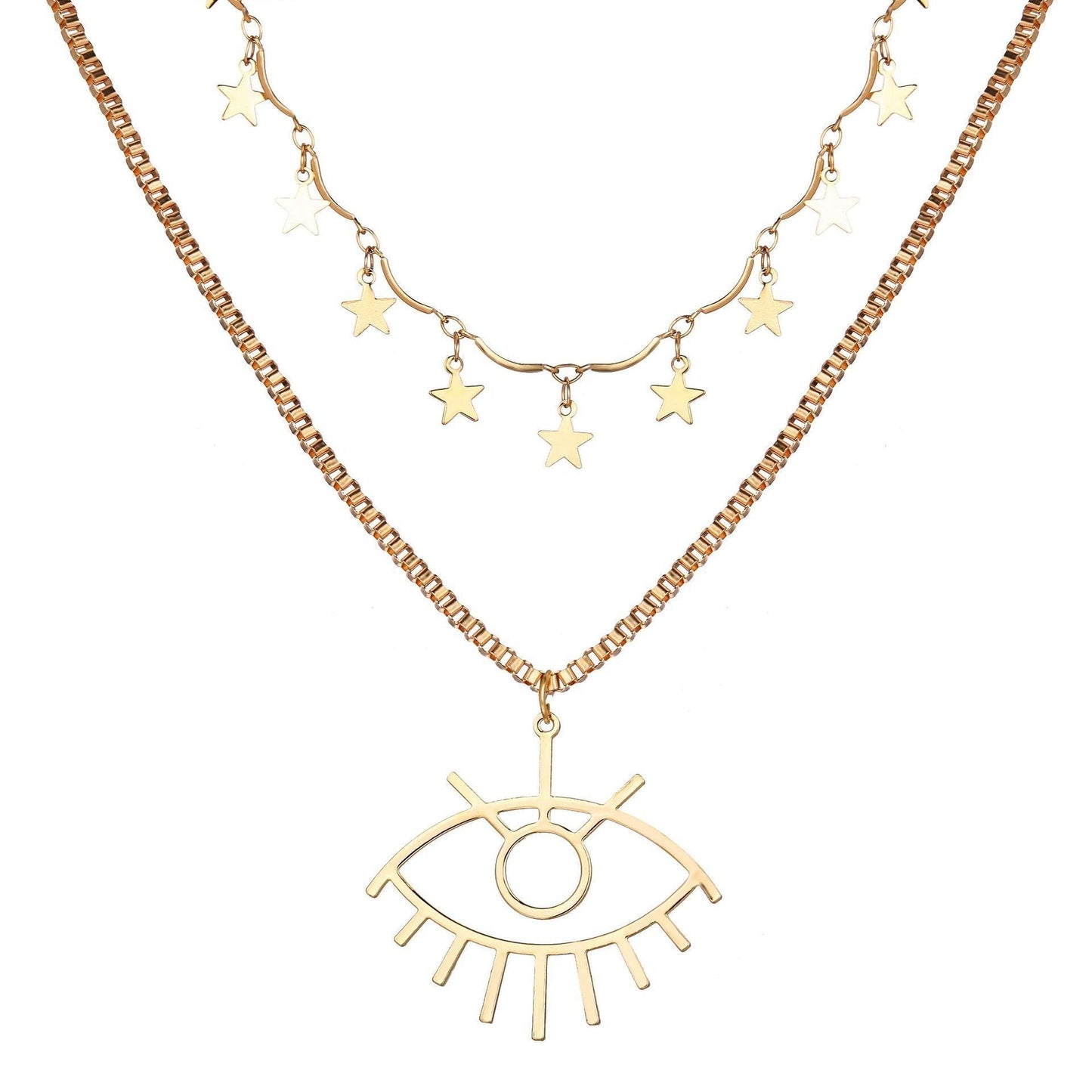 PLAYTED | 2 Piece Star and Eye Layer Necklace |18K Gold Plated | Designed in Italy