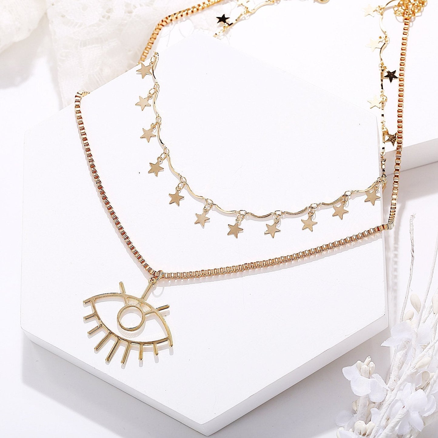 PLAYTED | 2 Piece Star and Eye Layer Necklace |18K Gold Plated | Designed in Italy