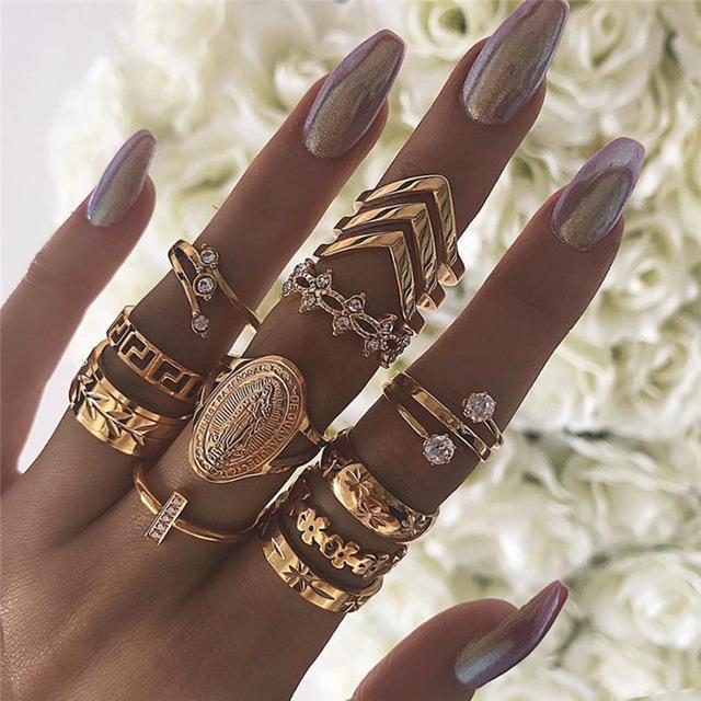 PLAYTED | 13 Piece Medallion Ring Set With Austrian Crystals | 18K Gold Plated