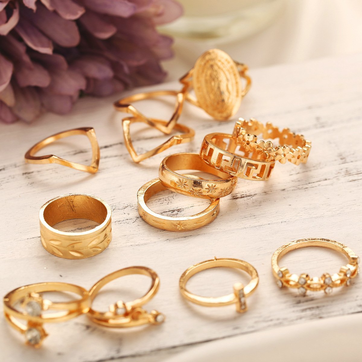 PLAYTED | 13 Piece Medallion Ring Set With Austrian Crystals | 18K Gold Plated