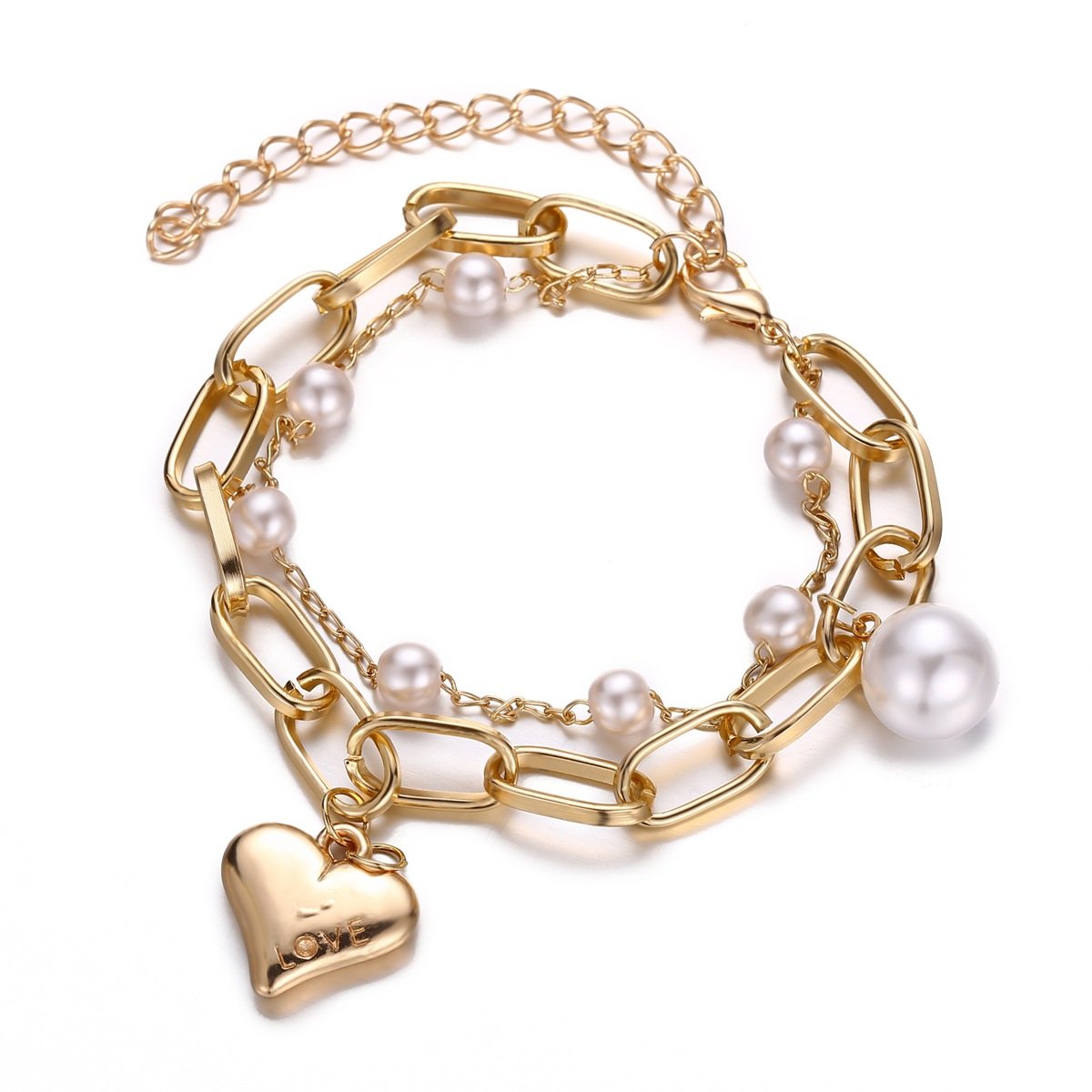 PLAYTED | 2 Piece Heart and Pearl Bracelet Set | 18K Gold Plated