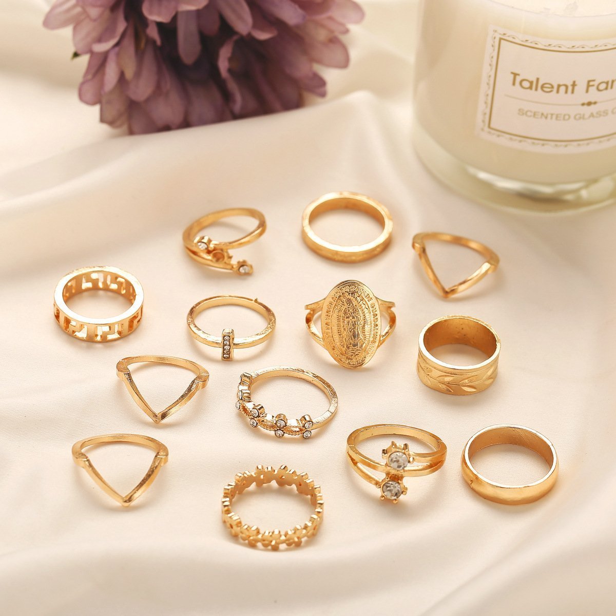 PLAYTED | 13 Piece Medallion Ring Set With Austrian Crystals | 18K Gold Plated