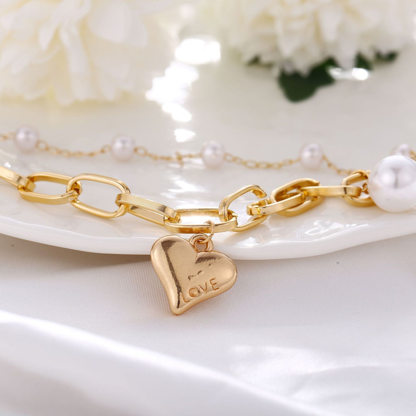 PLAYTED | 2 Piece Heart and Pearl Bracelet Set | 18K Gold Plated