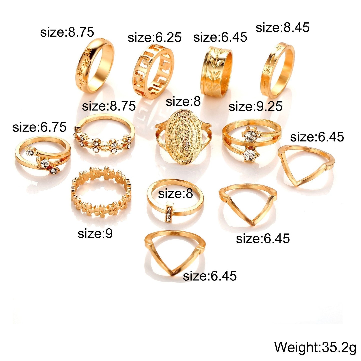 PLAYTED | 13 Piece Medallion Ring Set With Austrian Crystals | 18K Gold Plated